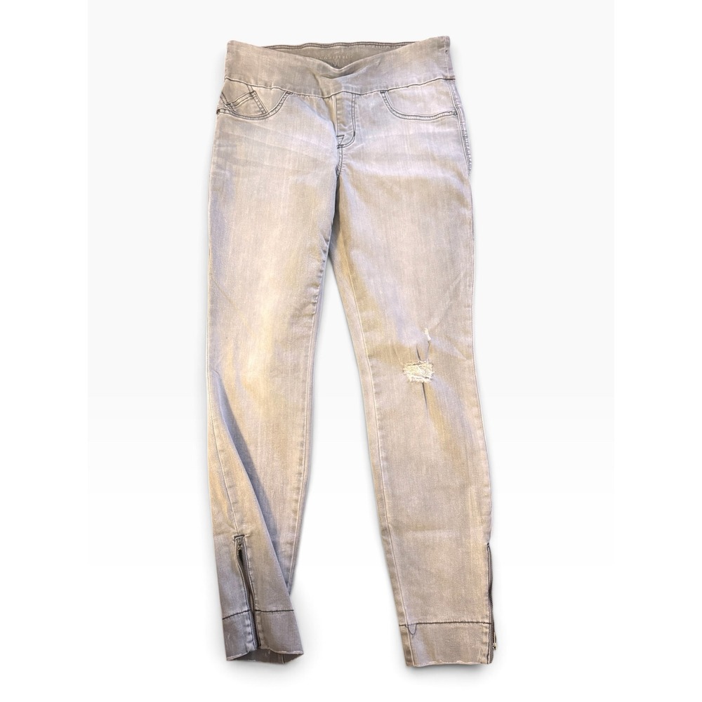 Rock & Republic Fever Pull On Gray Skinny Jeans Distressed Ankle Zip Size 12